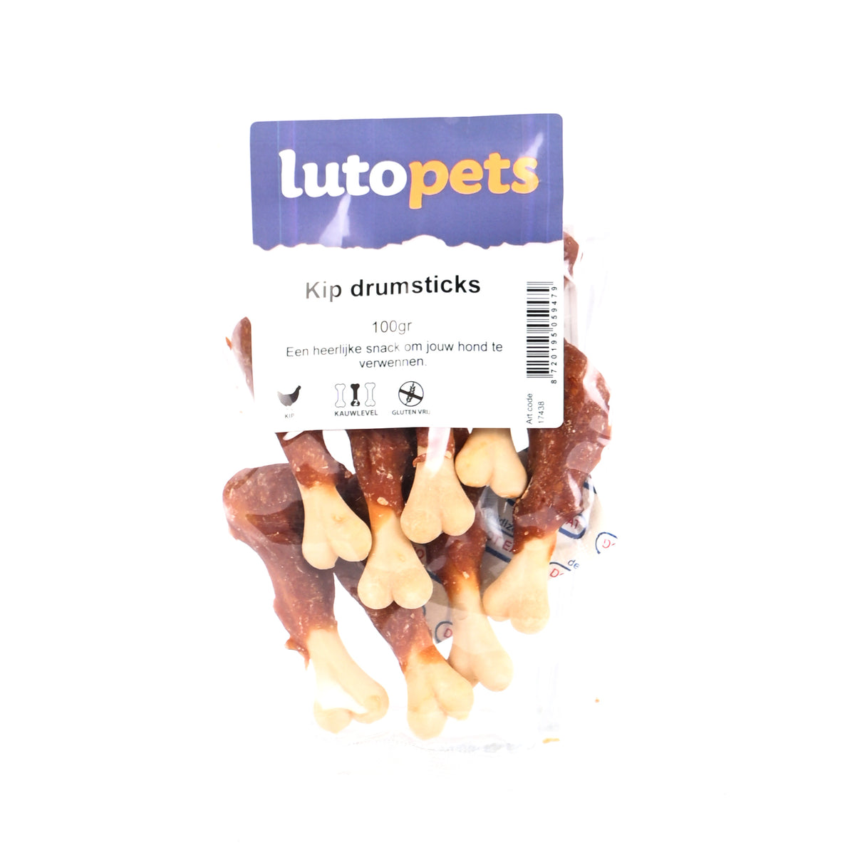 Lutopets Kip drumsticks 100 g – kipsnack met calciumbot