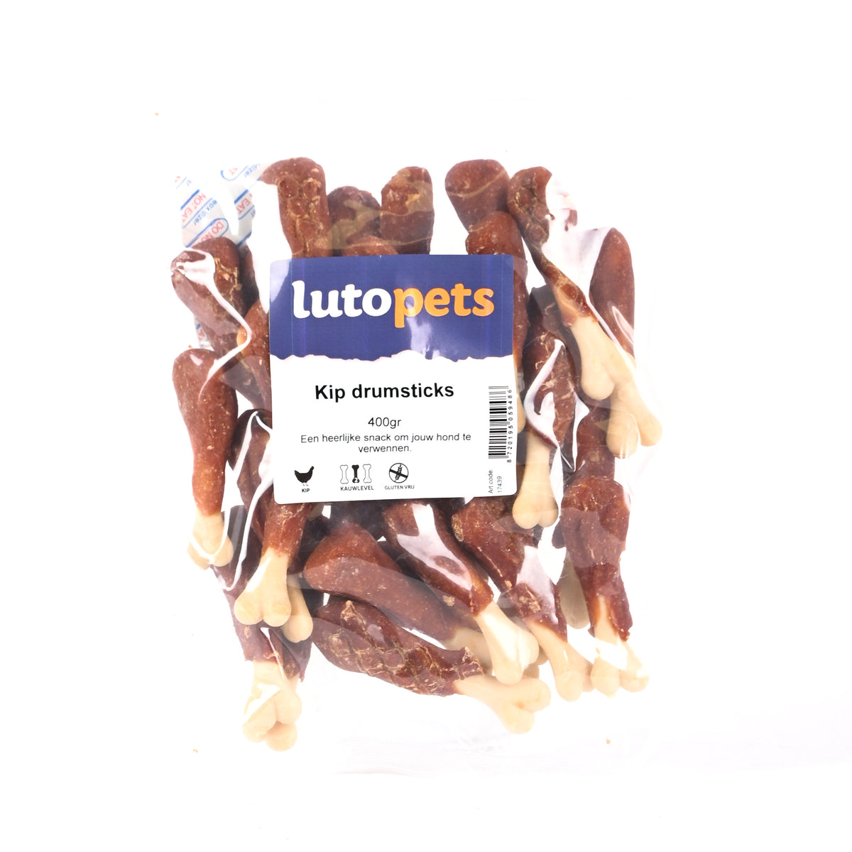 Lutopets Kip drumsticks 400 g – kipsnack met calciumbot