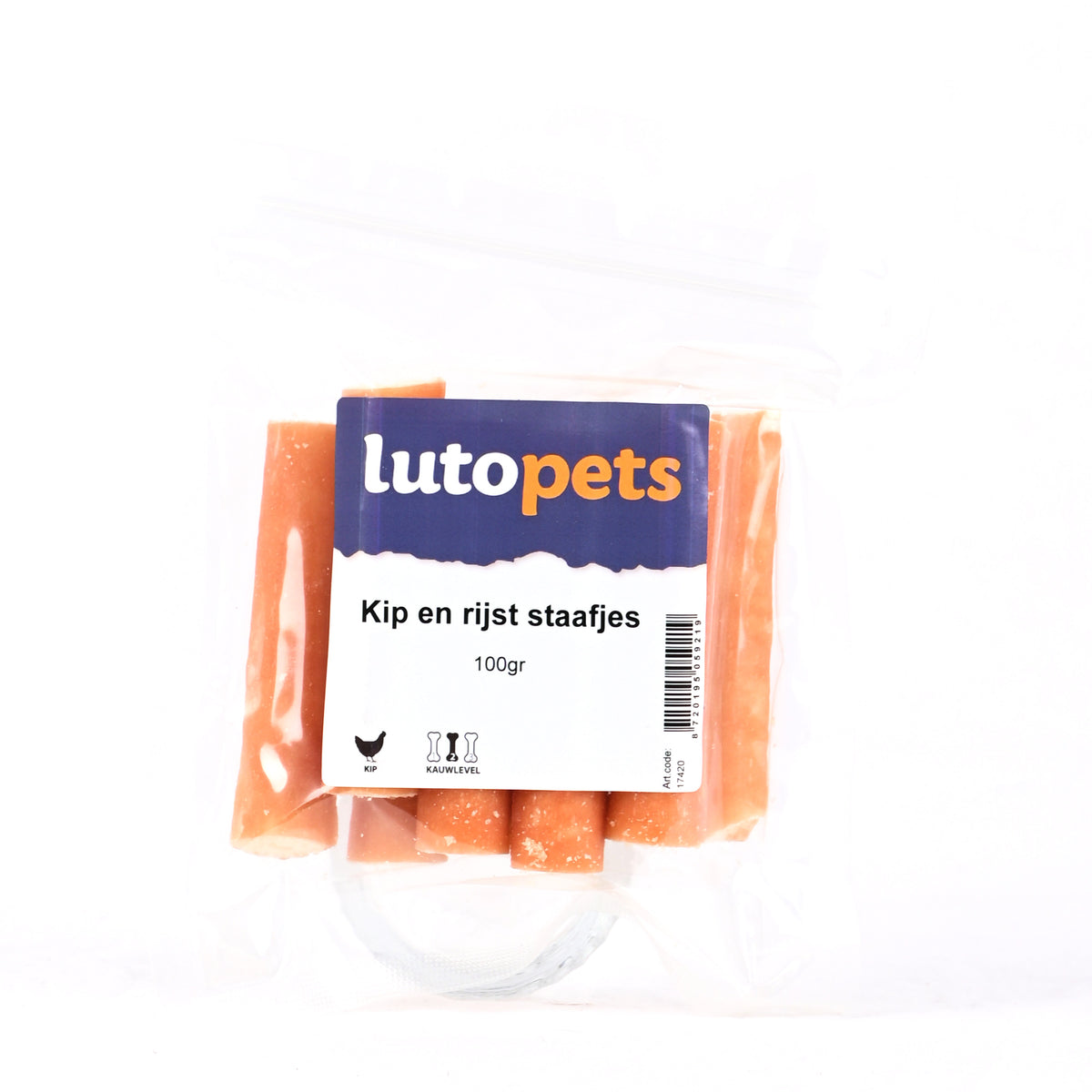Lutopets Kip en rijst staafjes 100 g – kipsnack voor honden
