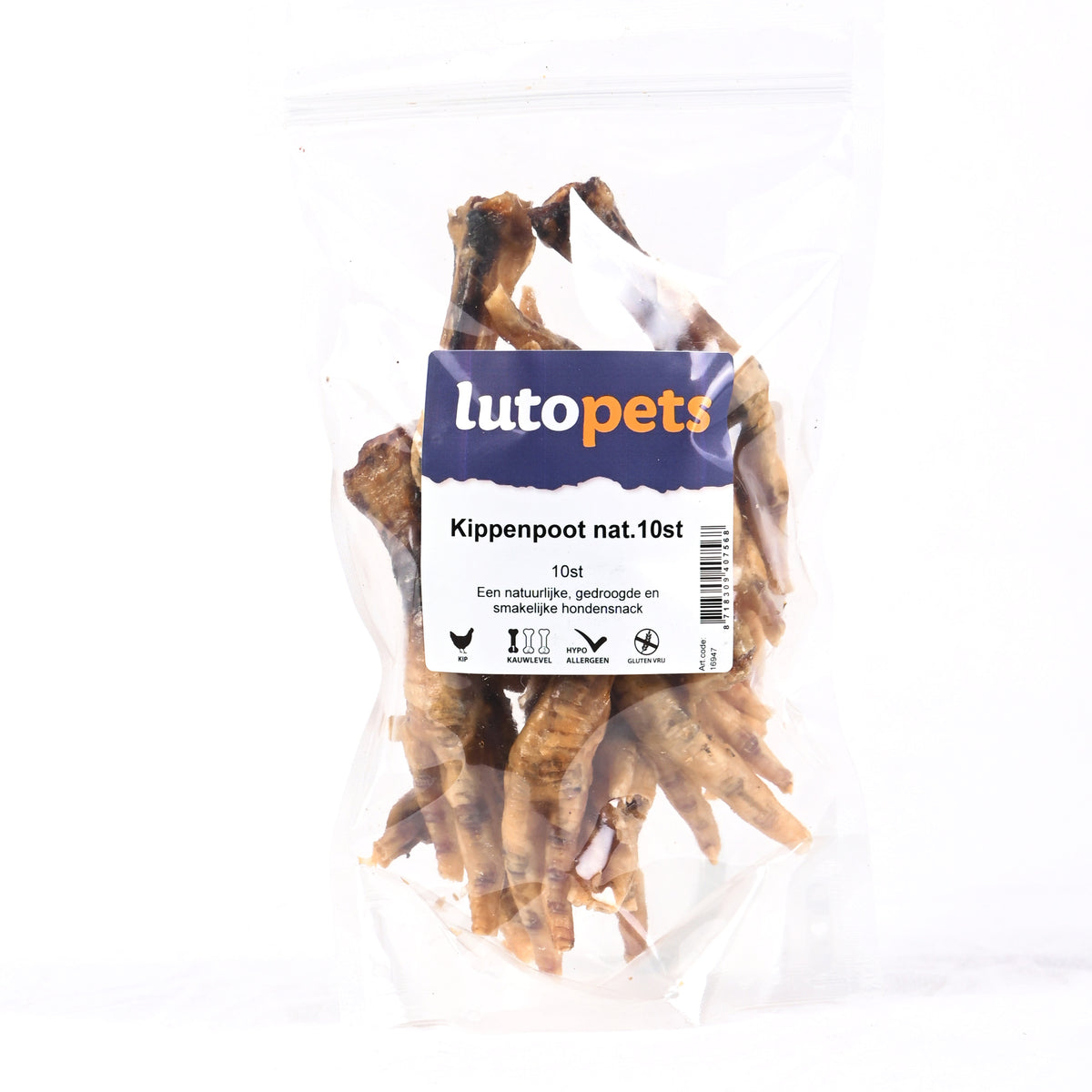 Lutopets Kippenpoot naturel 10 stuks – gedroogde kippenpoten