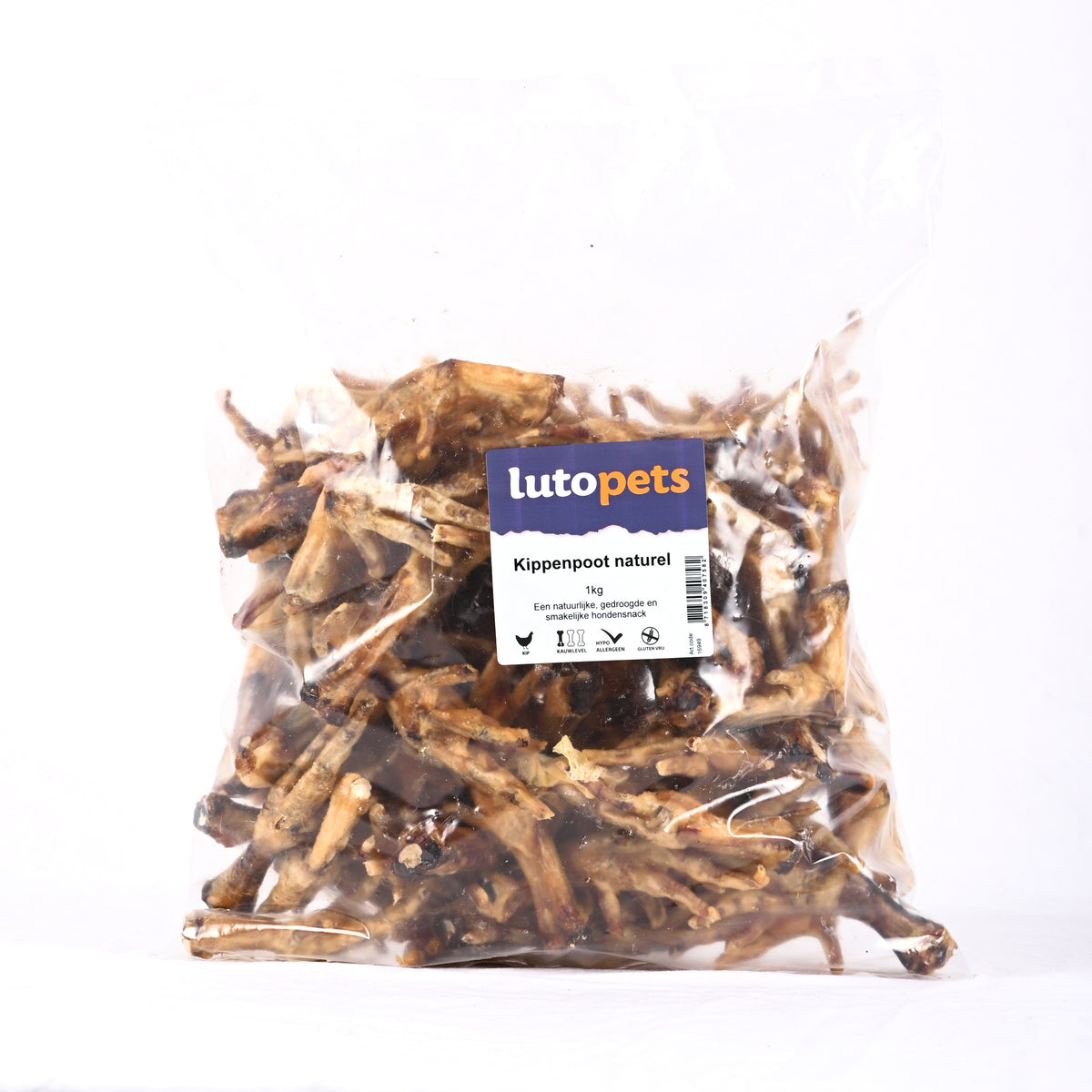 Lutopets Kippenpoot naturel 1 kg – gedroogde kippenpoten