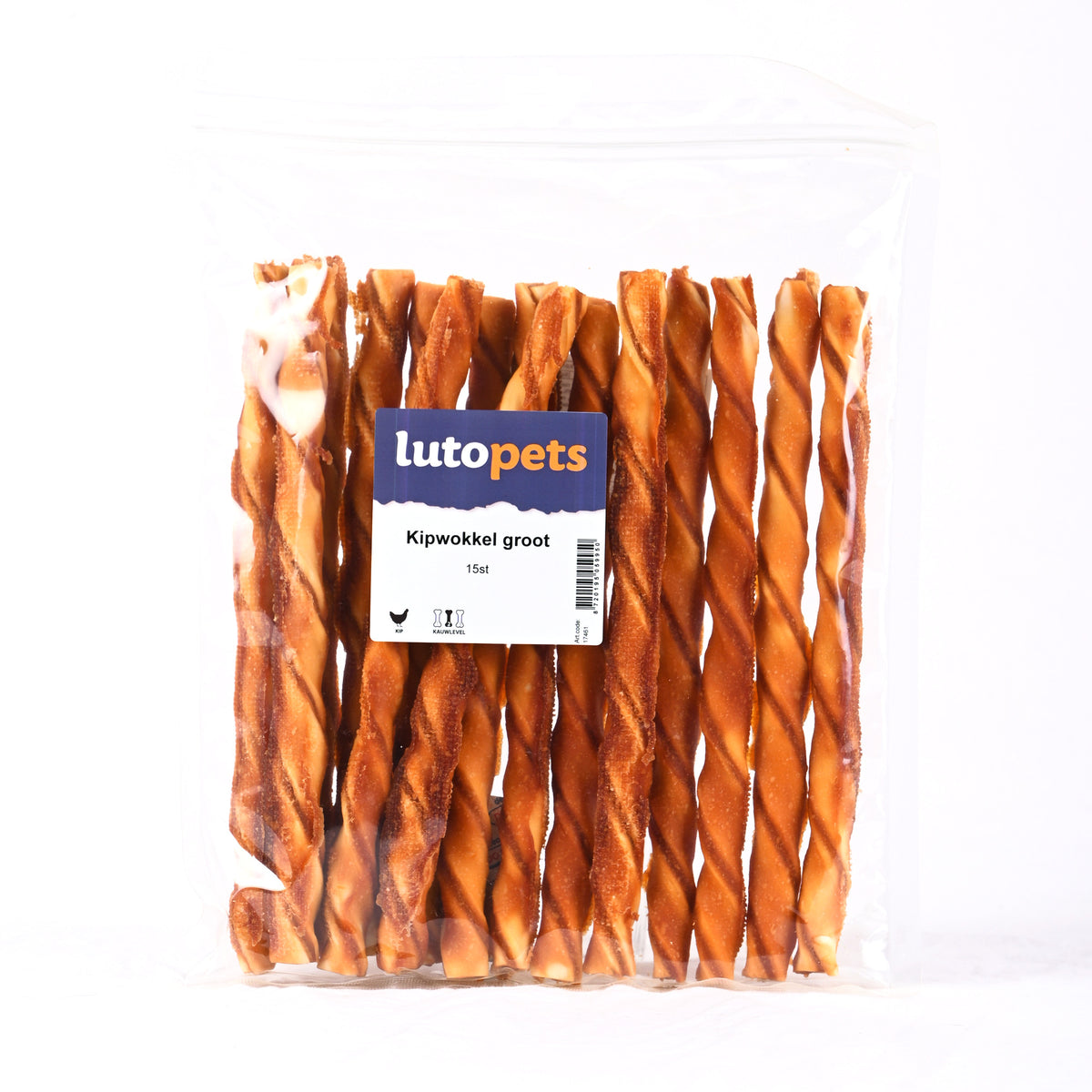 Lutopets Kipwokkel groot 15 stuks – kauwsnack met 56% kip