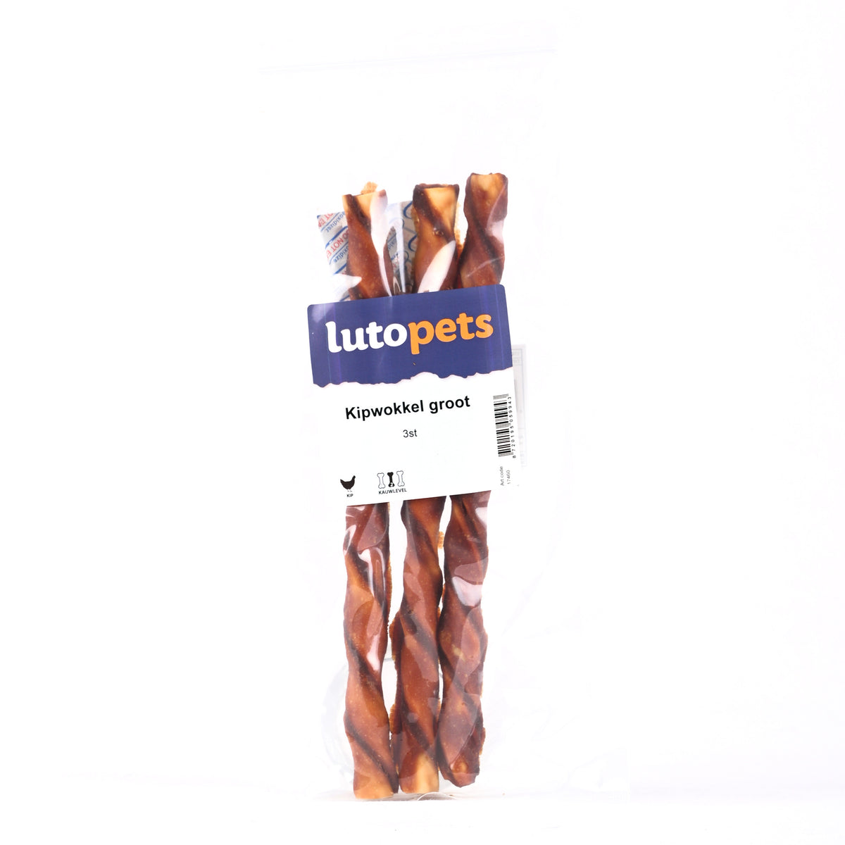 Lutopets Kipwokkel groot 3 stuks – kauwsnack met 56% kip