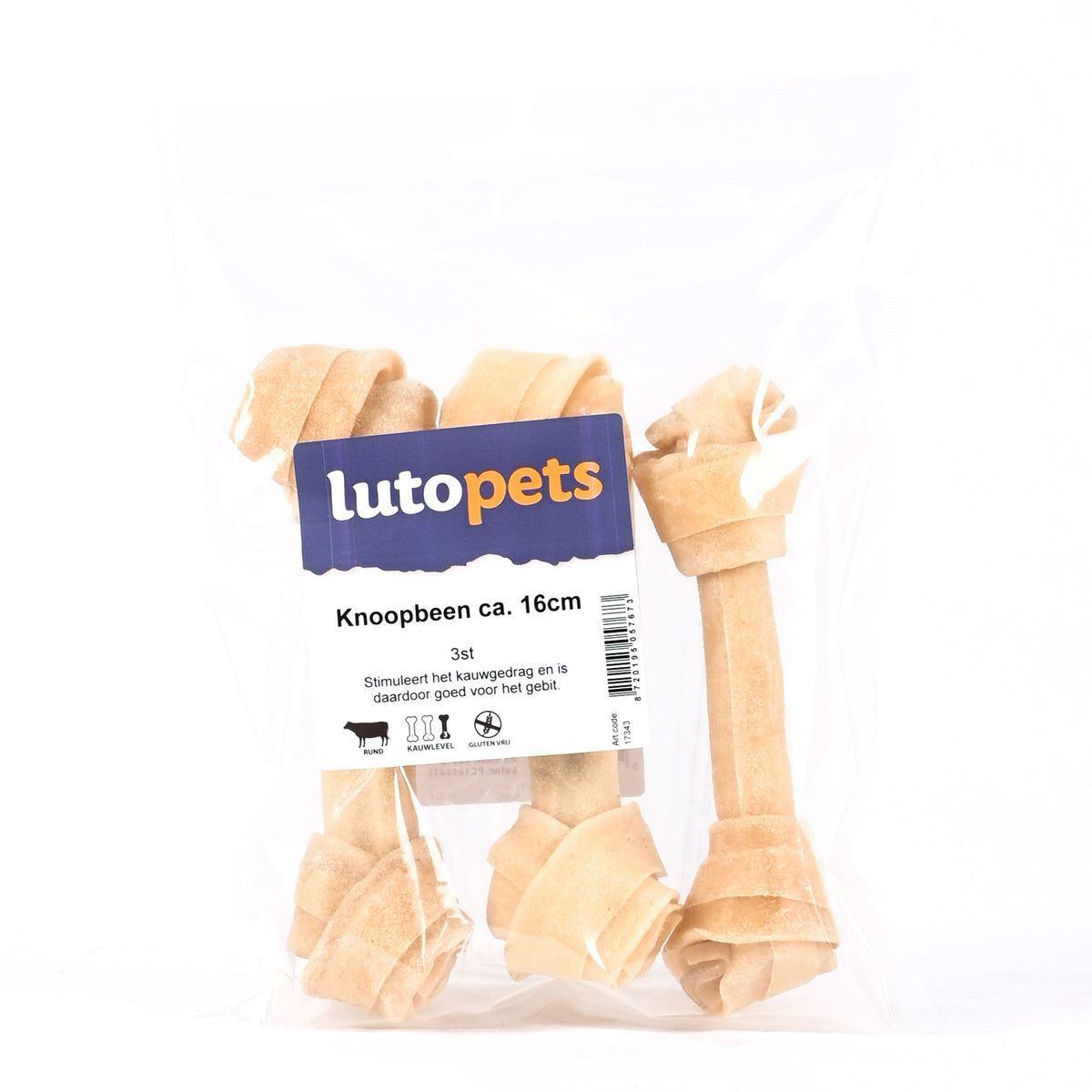Lutopets Knoopbeen 16 cm 3 stuks – kauwbot van buffelhuid voor honden