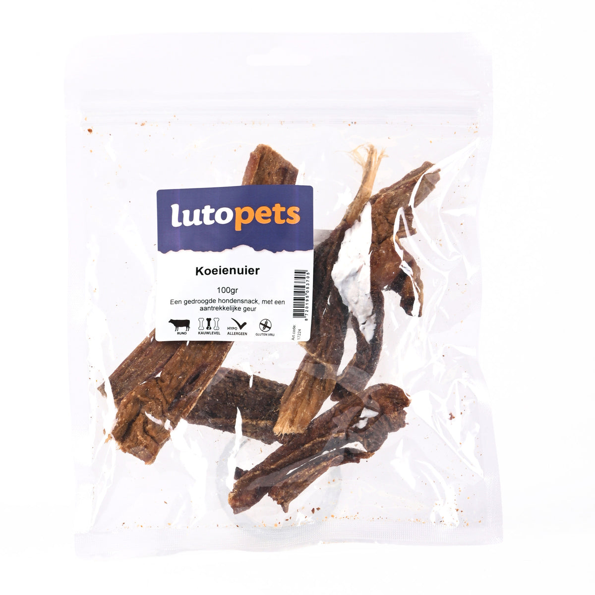 Lutopets Koeienuier 100 g – gedroogde hondensnack van rund