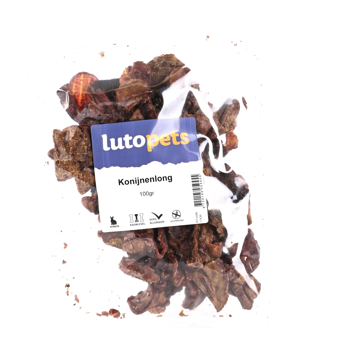 Lutopets Konijnenlong 100 g – gedroogde snack van konijn