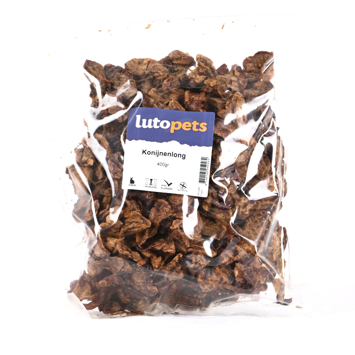 Lutopets Konijnenlong 400 g – gedroogde snack van konijn