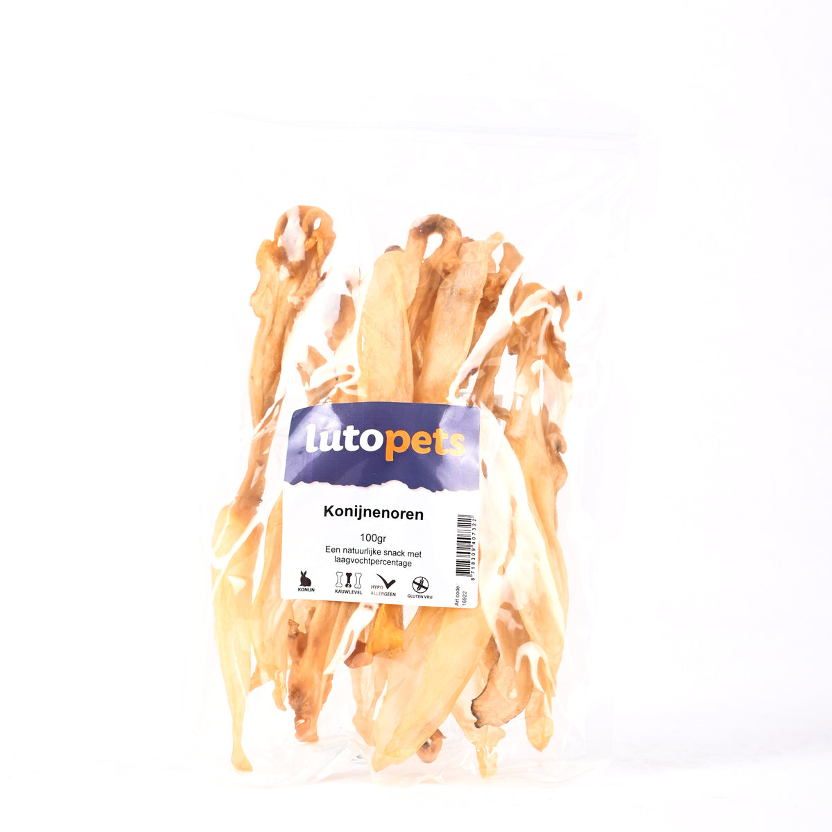 Lutopets Konijnenoren 100 g – gedroogde konijnenoren voor honden