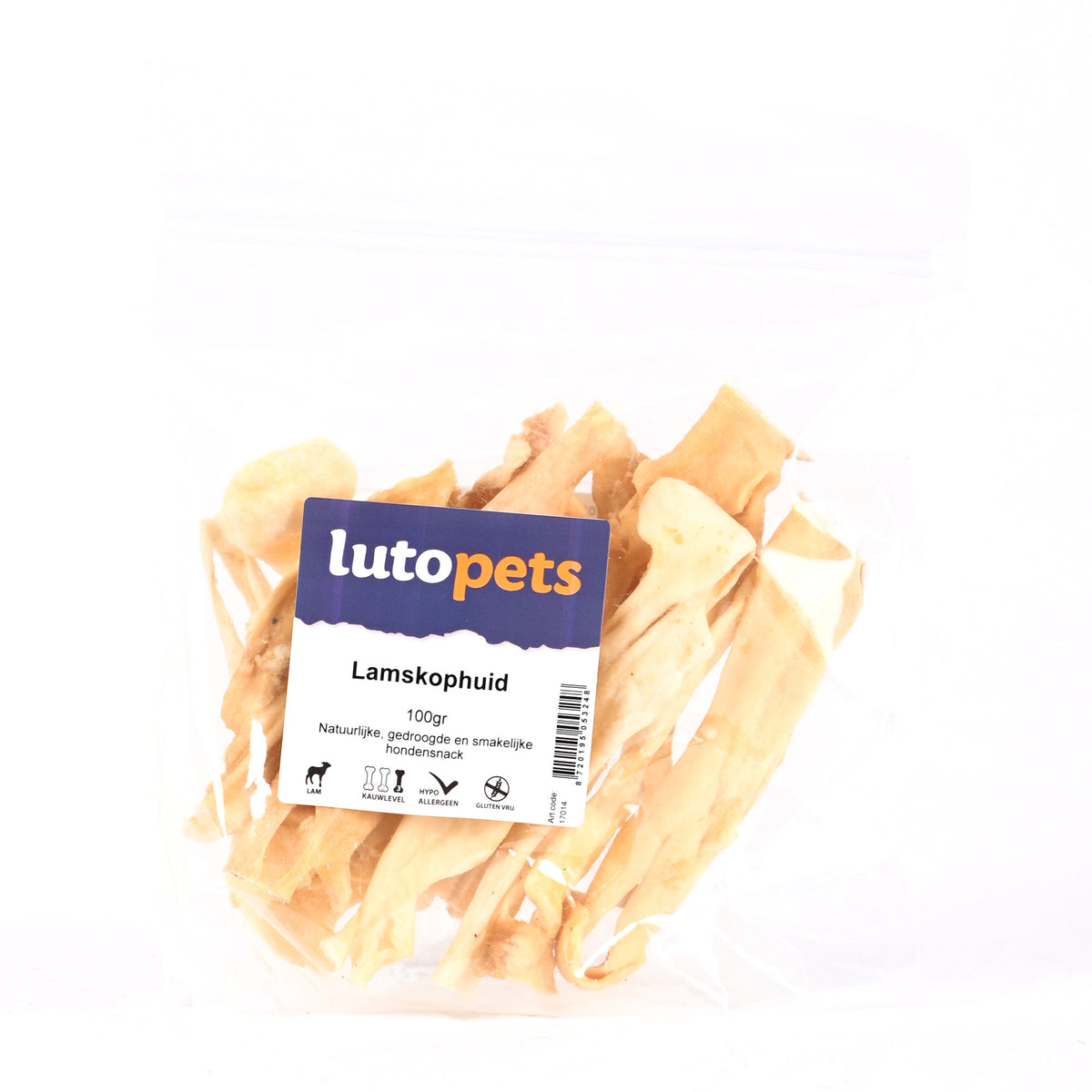 Lutopets Lamskophuid 100 g – taaie kauwsnack van lam
