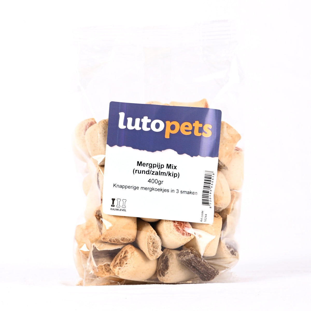 Lutopets Mergpijp mix 400 g – hondenkoekjes in 3 smaken