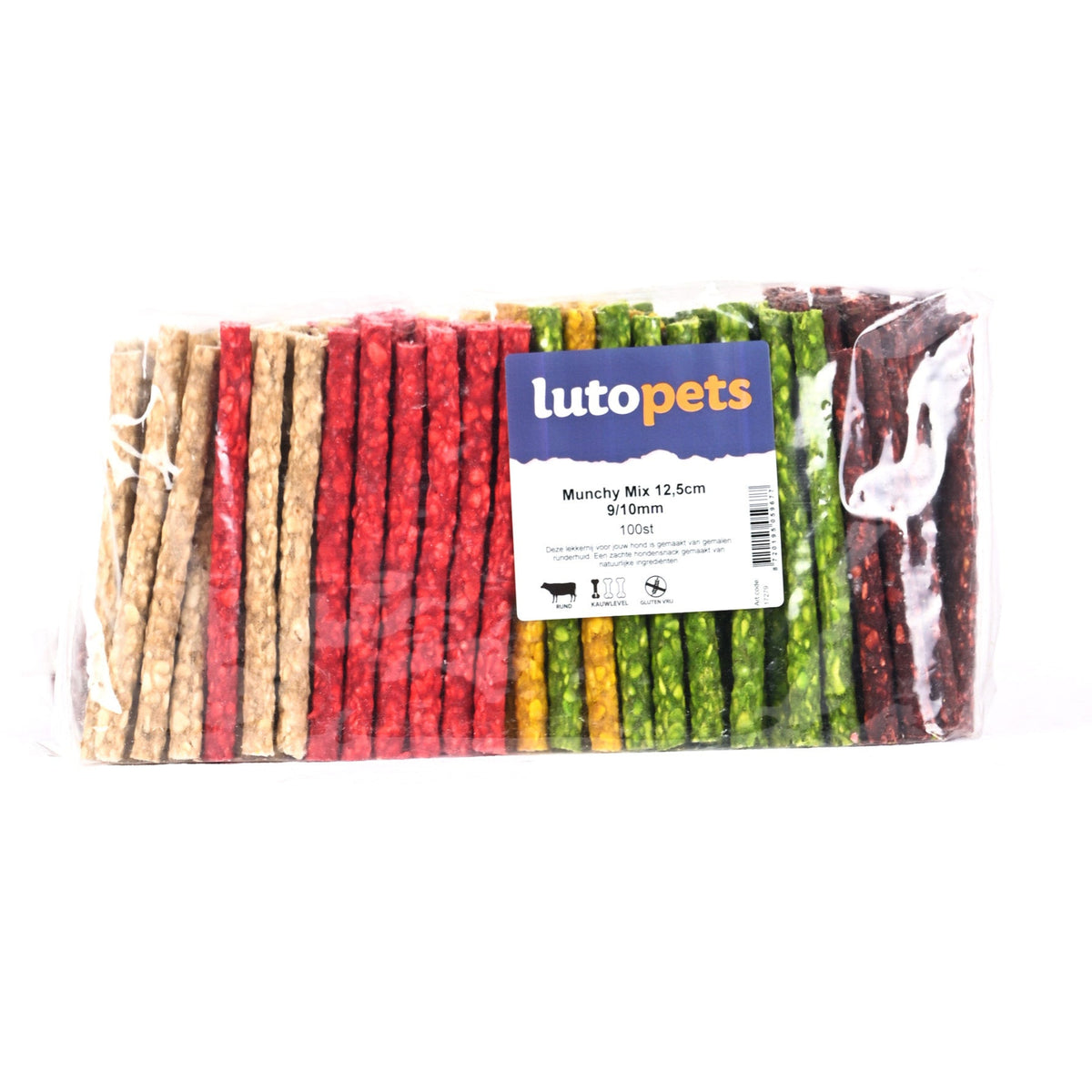 Lutopets Munchy mix 100 stuks – zachte kauwstaafjes van runderhuid