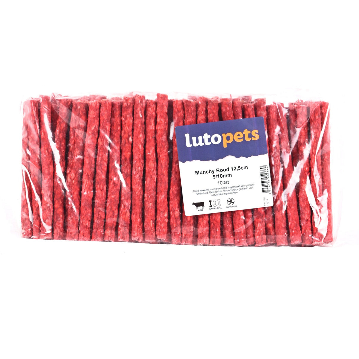 Lutopets Munchy rood 100 stuks – zachte kauwstaafjes van runderhuid