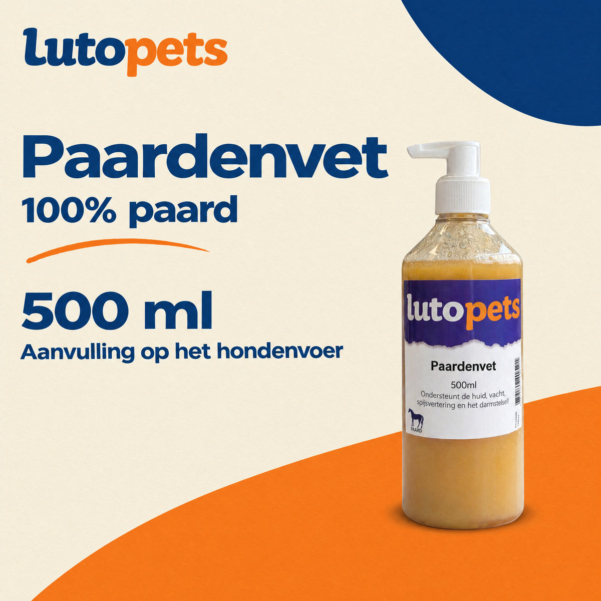 Lutopets Paardenvet 500 ml met 100 procent paard, aanvulling op het hondenvoer