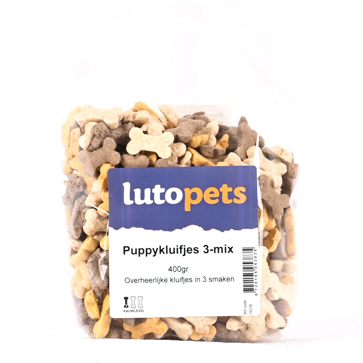 Lutopets Puppykluifjes 3-Mix 400 g – puppy koekjes in 3 kleuren