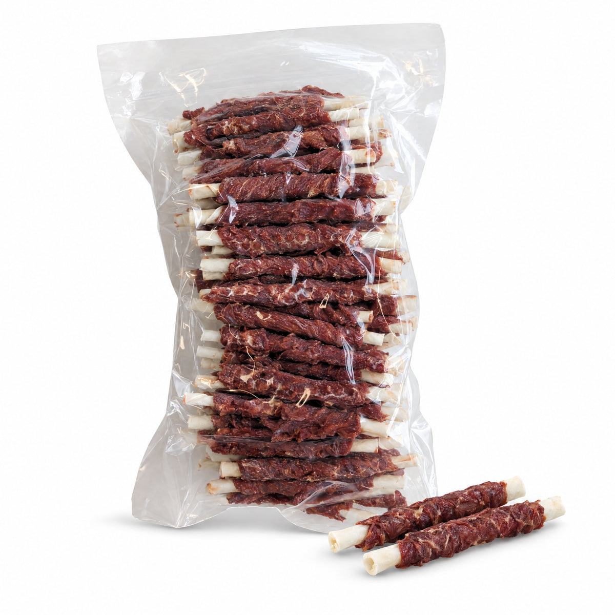Verpakking Lutopets Rawhide Stick met Eend van 1 kg met kauwstaafjes van 12 cm
