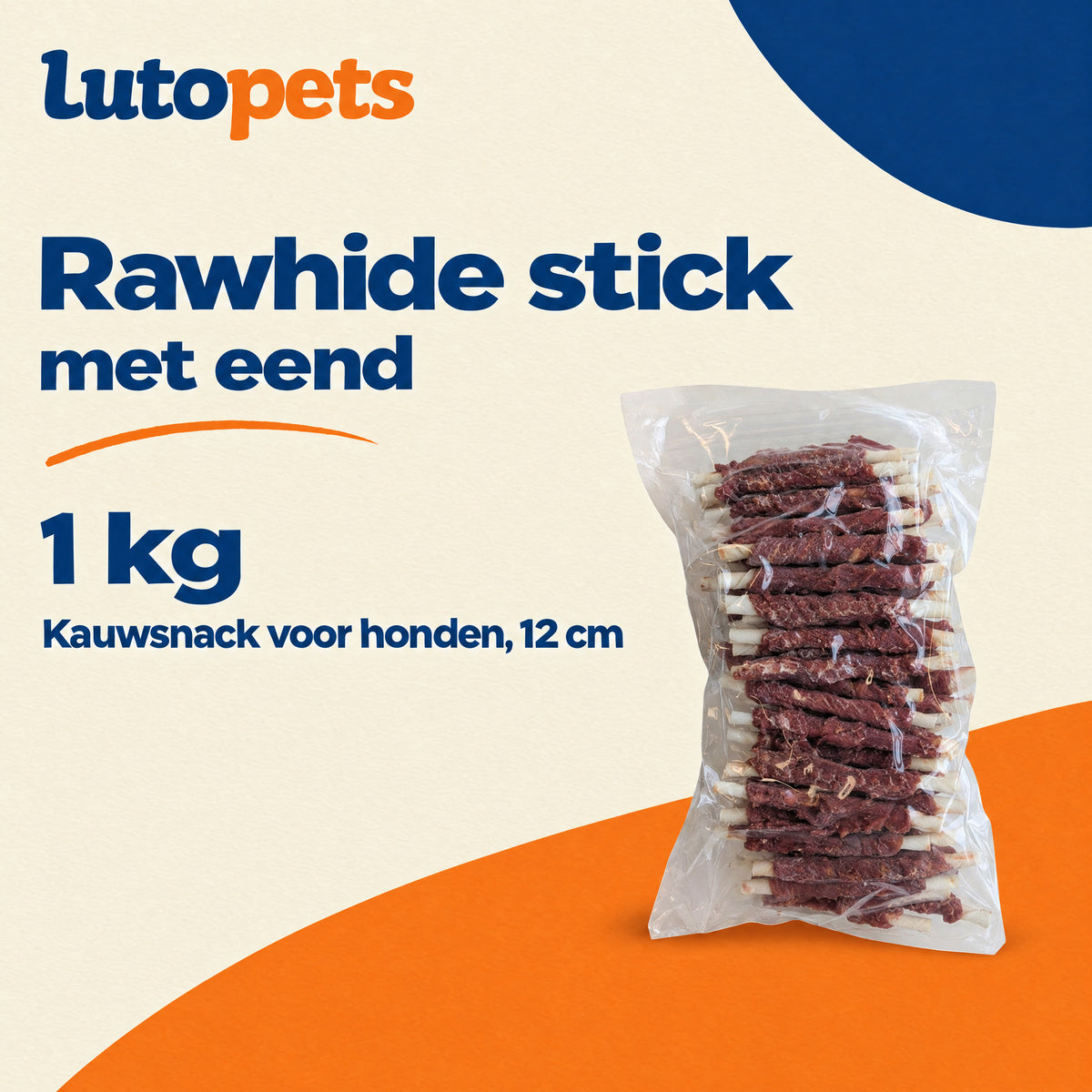 Lutopets Rawhide Stick met Eend 12 cm, 1 kg kauwsnack voor honden