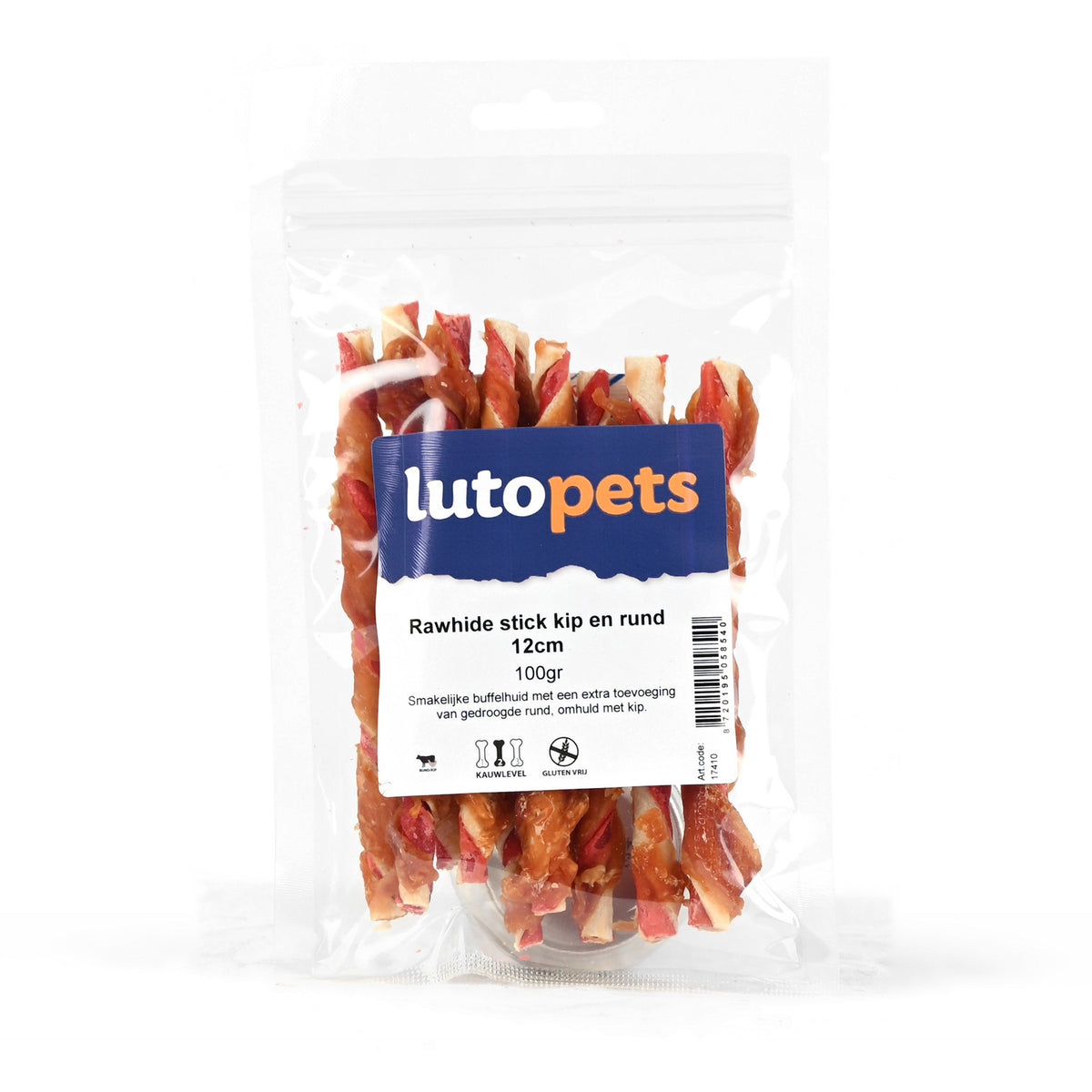 Lutopets Rawhide stick kip en rund 12cm 100 g
