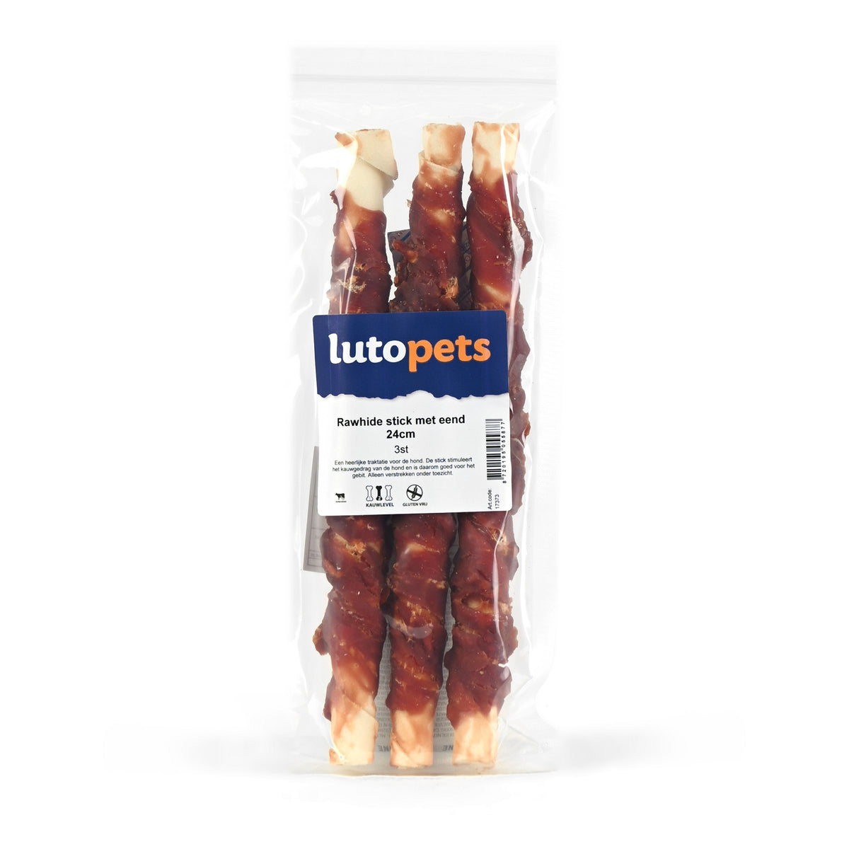 Lutopets Rawhide stick met eend 24cm 3st