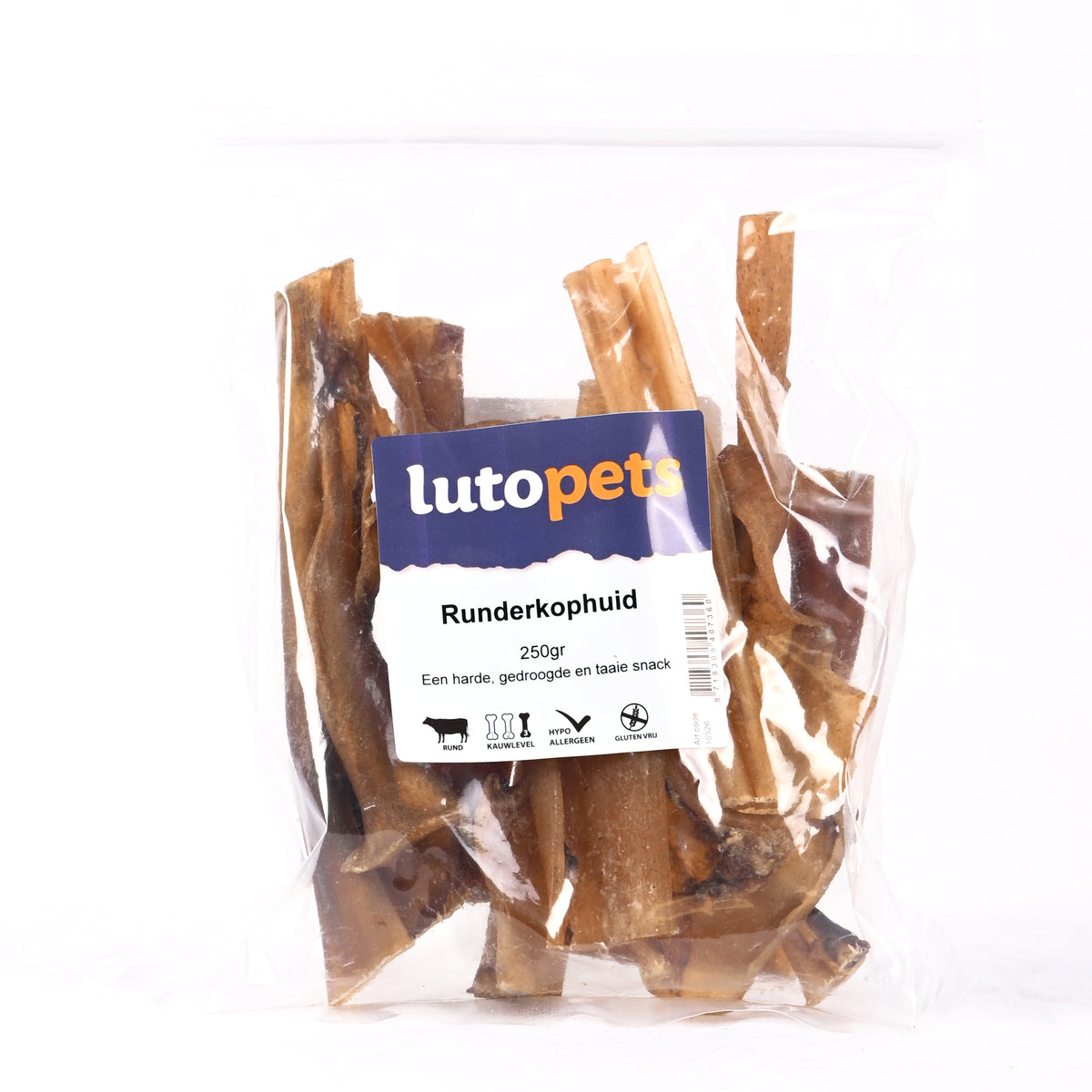 Lutopets Runderkophuid 250 g – harde kauwsnack van rund