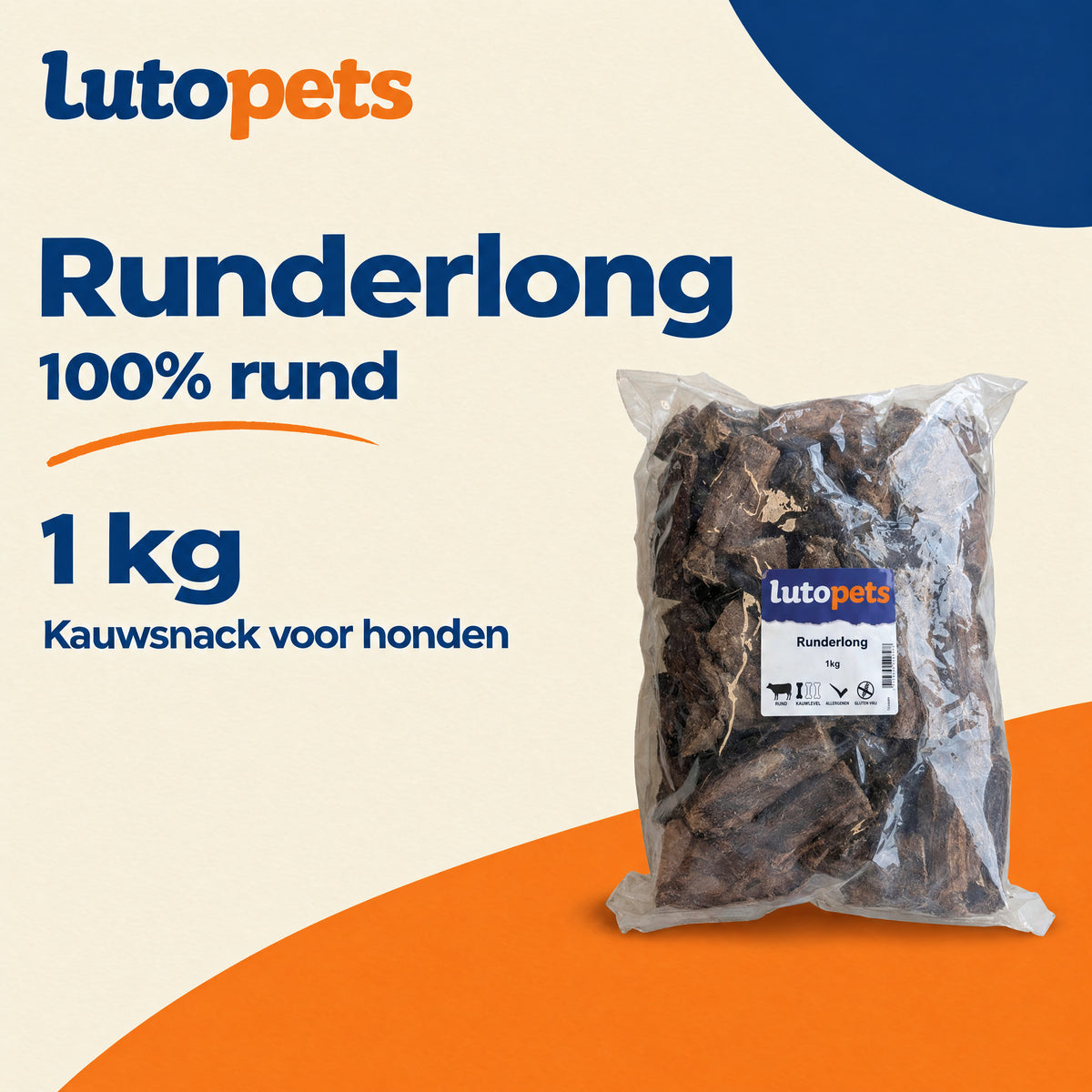 Lutopets Runderlong 1 kg met 100 procent rund, kauwsnack voor honden