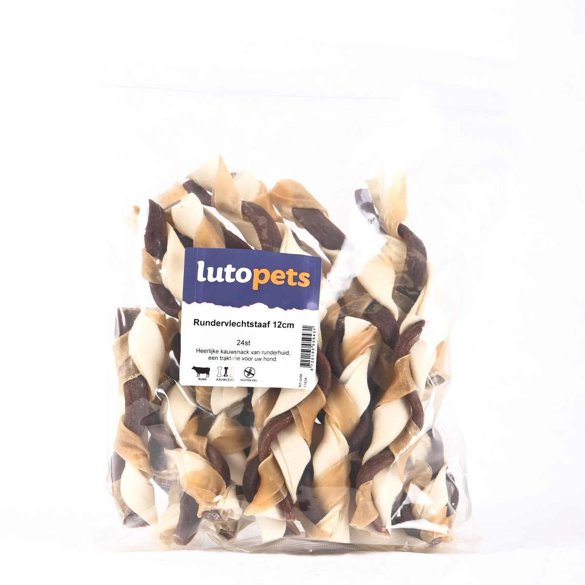 Lutopets Rundervlechtstaaf 12 cm 24 stuks – gevlochten kauwsnack hond