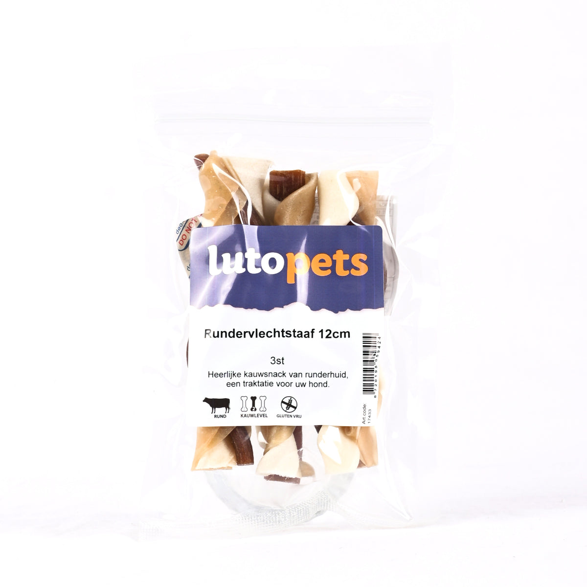 Lutopets Rundervlechtstaaf 12 cm 3 stuks – gevlochten kauwsnack hond