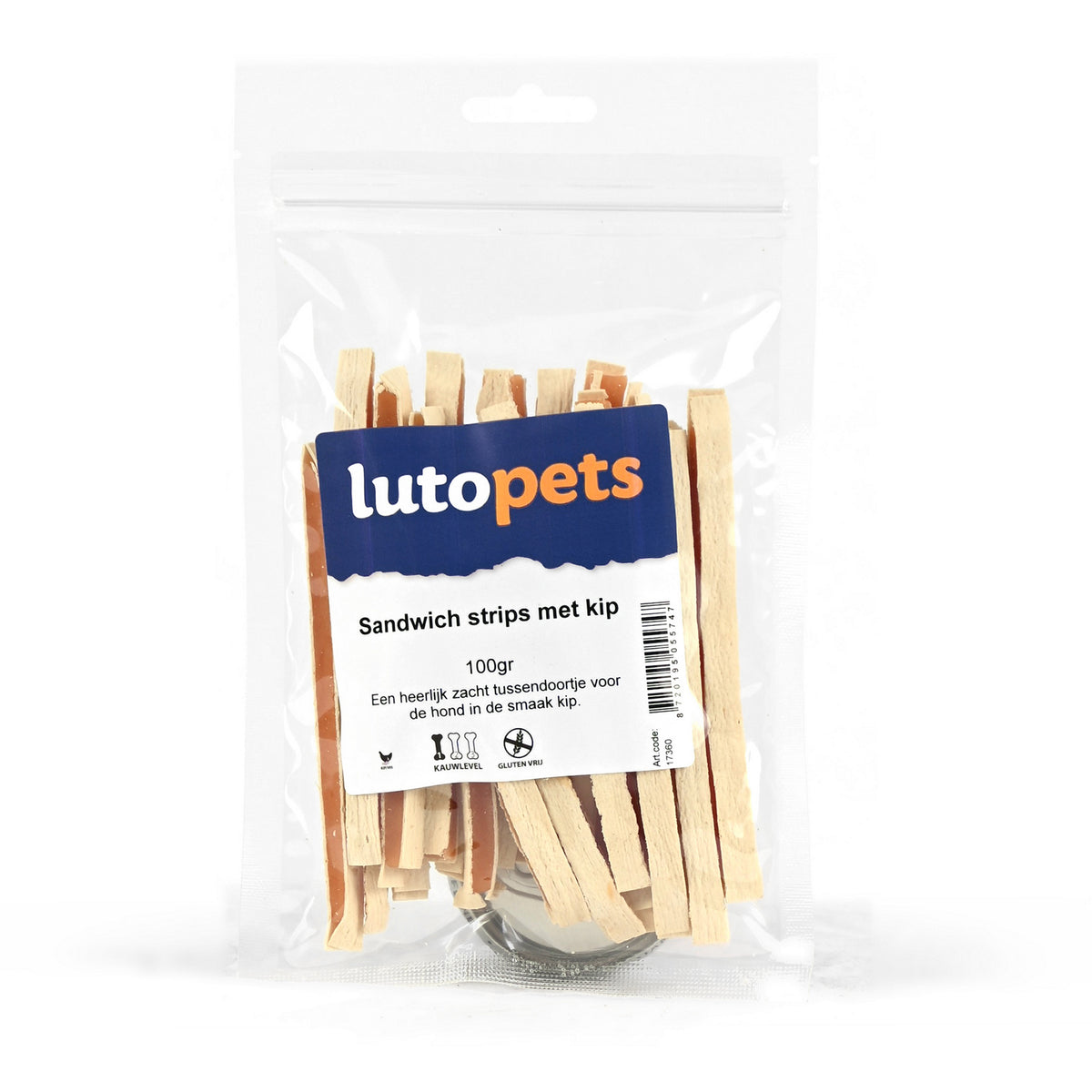 Lutopets Sandwich strips met kip 100 g