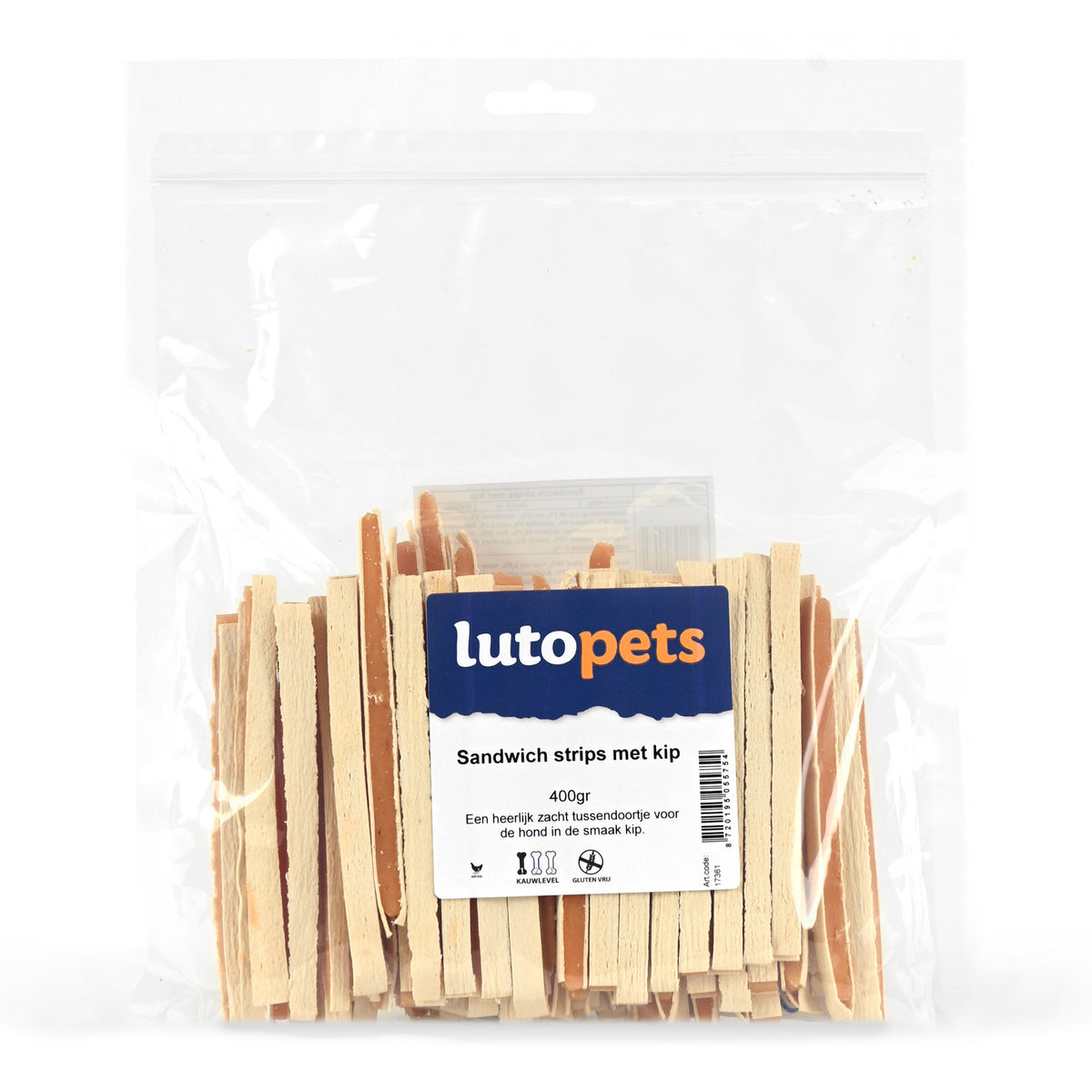 Lutopets Sandwich strips met kip 400 g