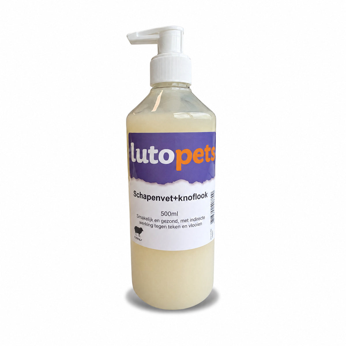 Fles Lutopets Schapenvet met knoflook 500 ml met doseerpomp