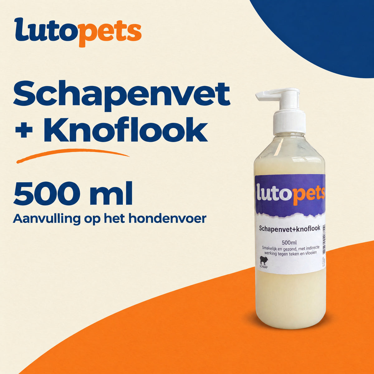 Lutopets Schapenvet met knoflook 500 ml, aanvulling op het hondenvoer