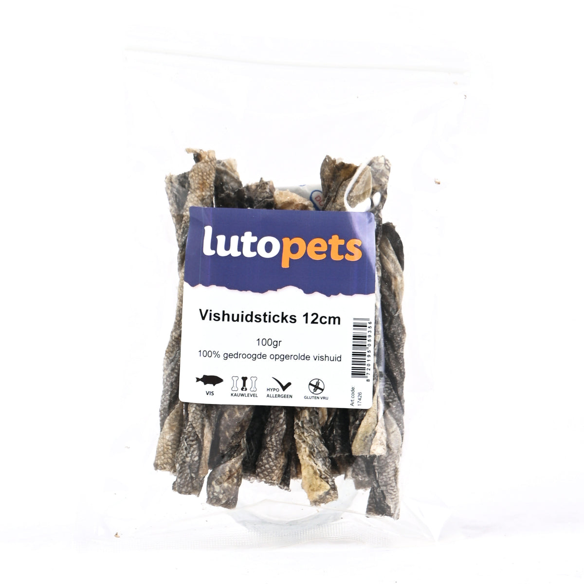 Lutopets Vishuidsticks 100 g – kabeljauwhuid kauwsticks