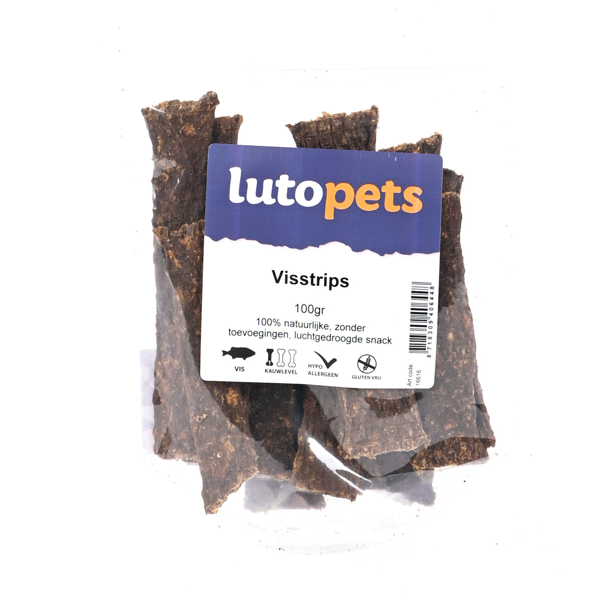 Lutopets Visstrips 100 g – gedroogde hondensnacks met vis