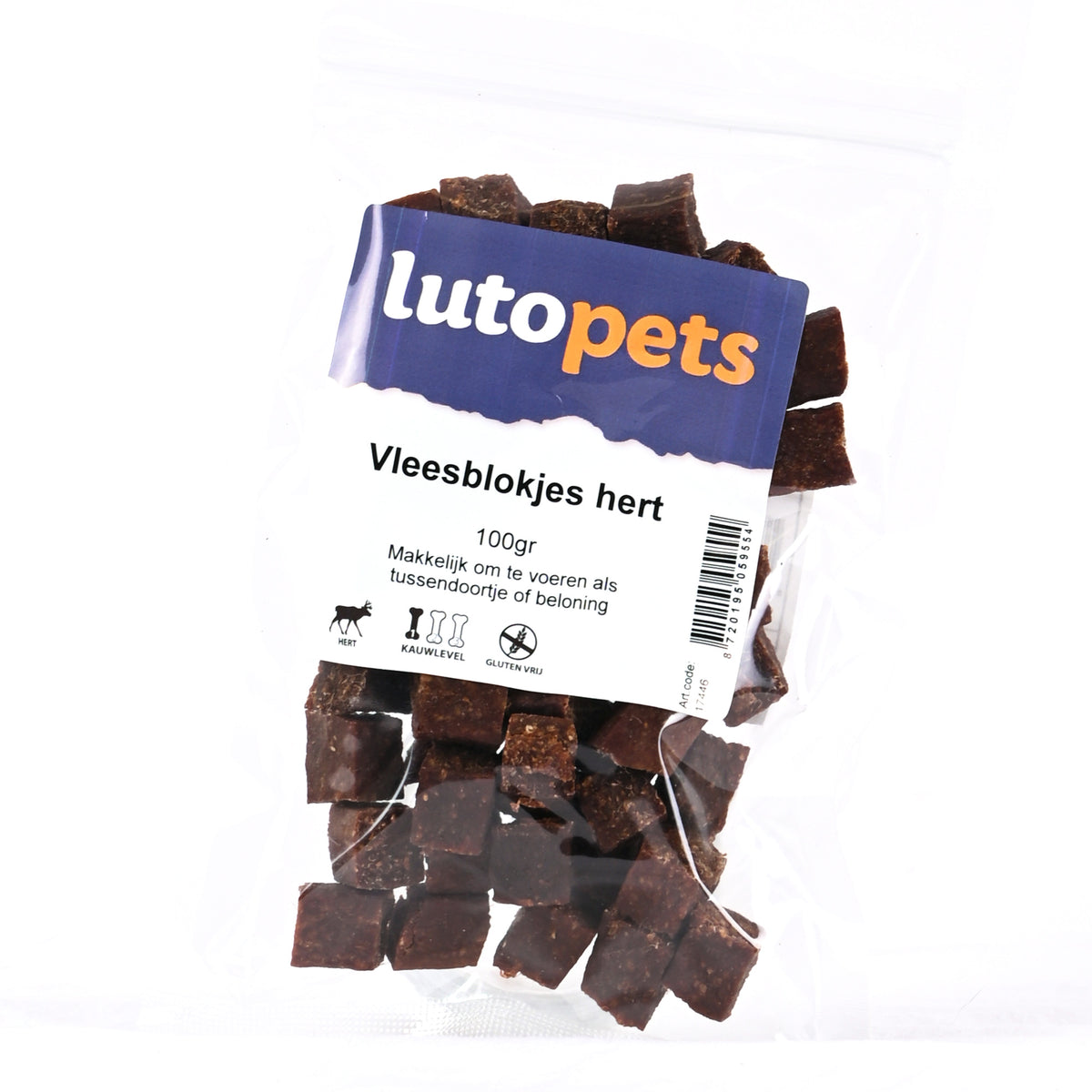 Lutopets Vleesblokjes hert 100 g – zachte snack van hertenvlees