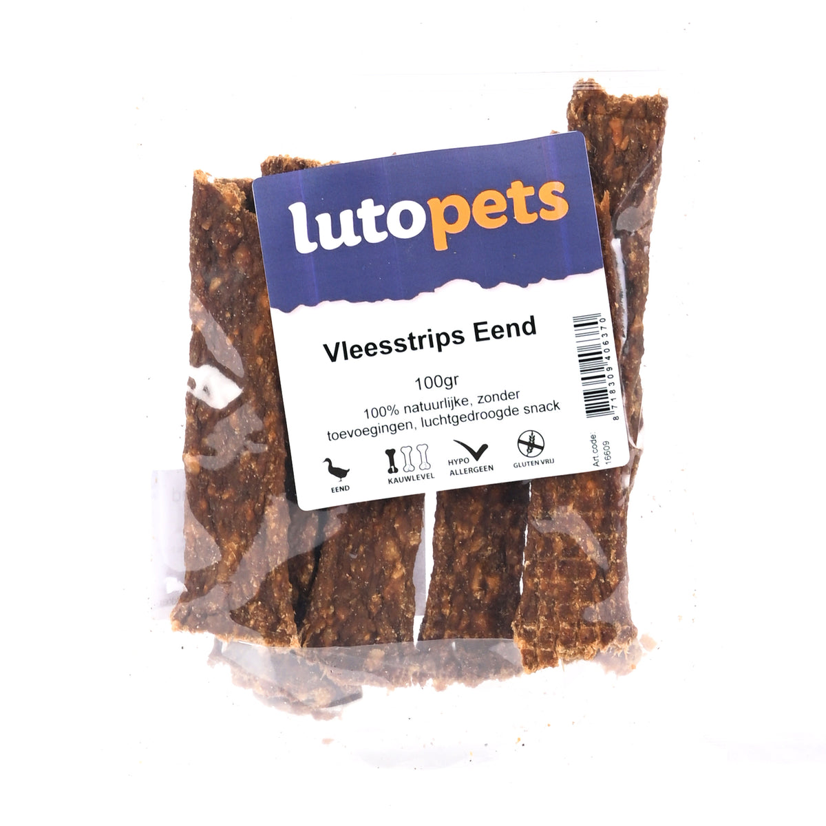 Lutopets Vleesstrips eend 100 g – hondensnacks met eend