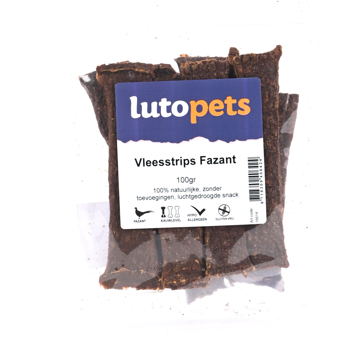 Lutopets Vleesstrips fazant 100 g – hondensnacks met wild