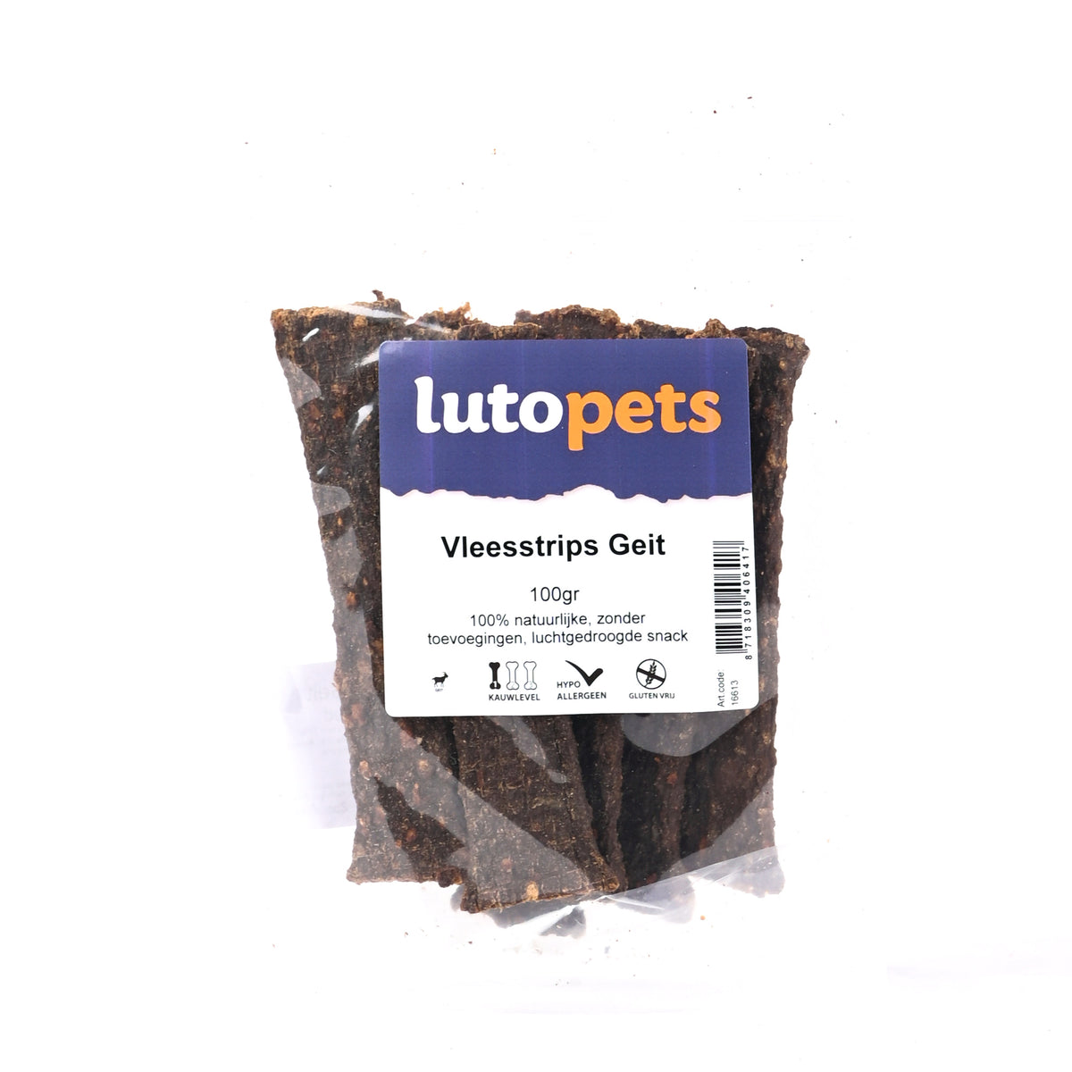 Lutopets Vleesstrips geit 100 g – hondensnacks met geit