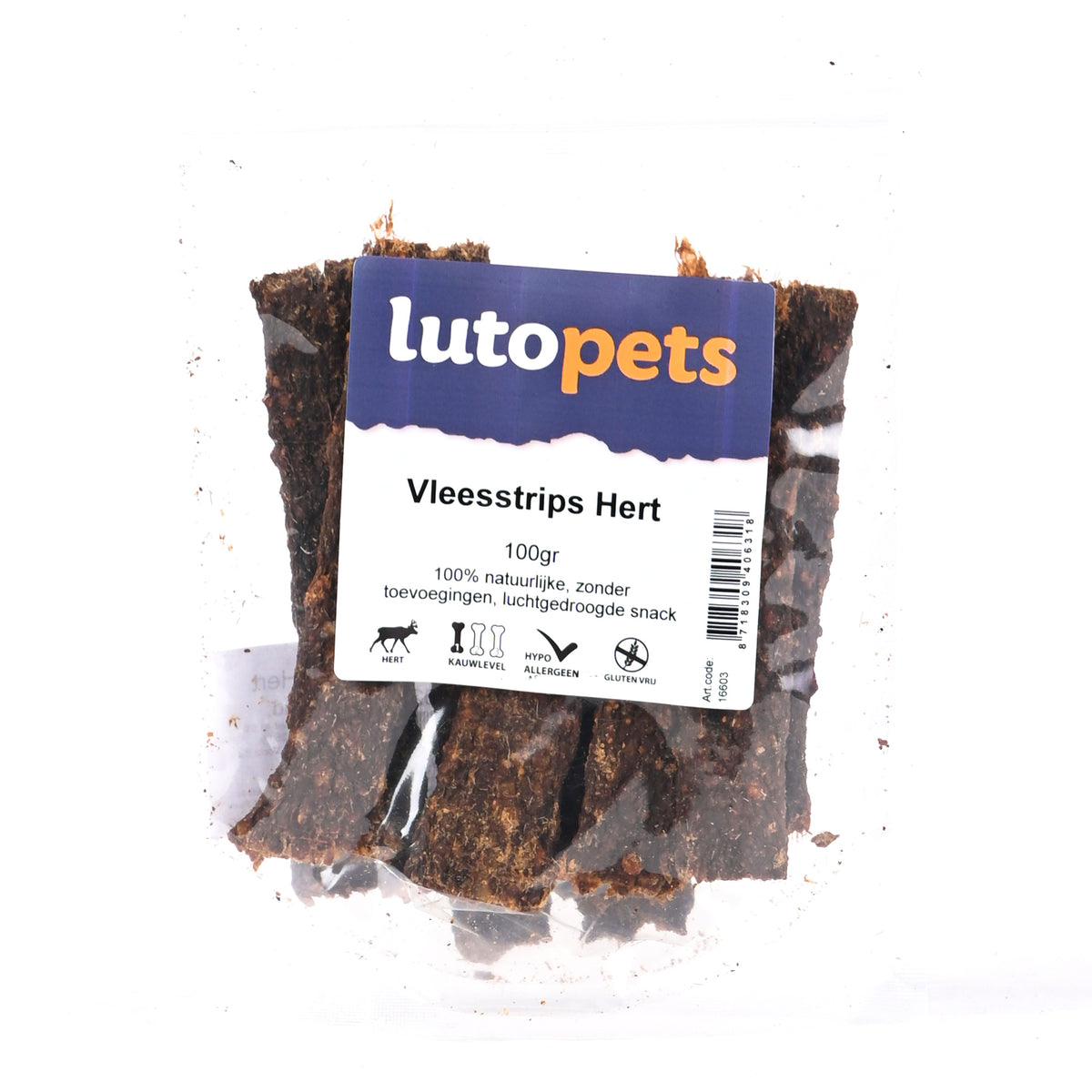 Lutopets Vleesstrips hert 100 g – gedroogde hondensnacks hert