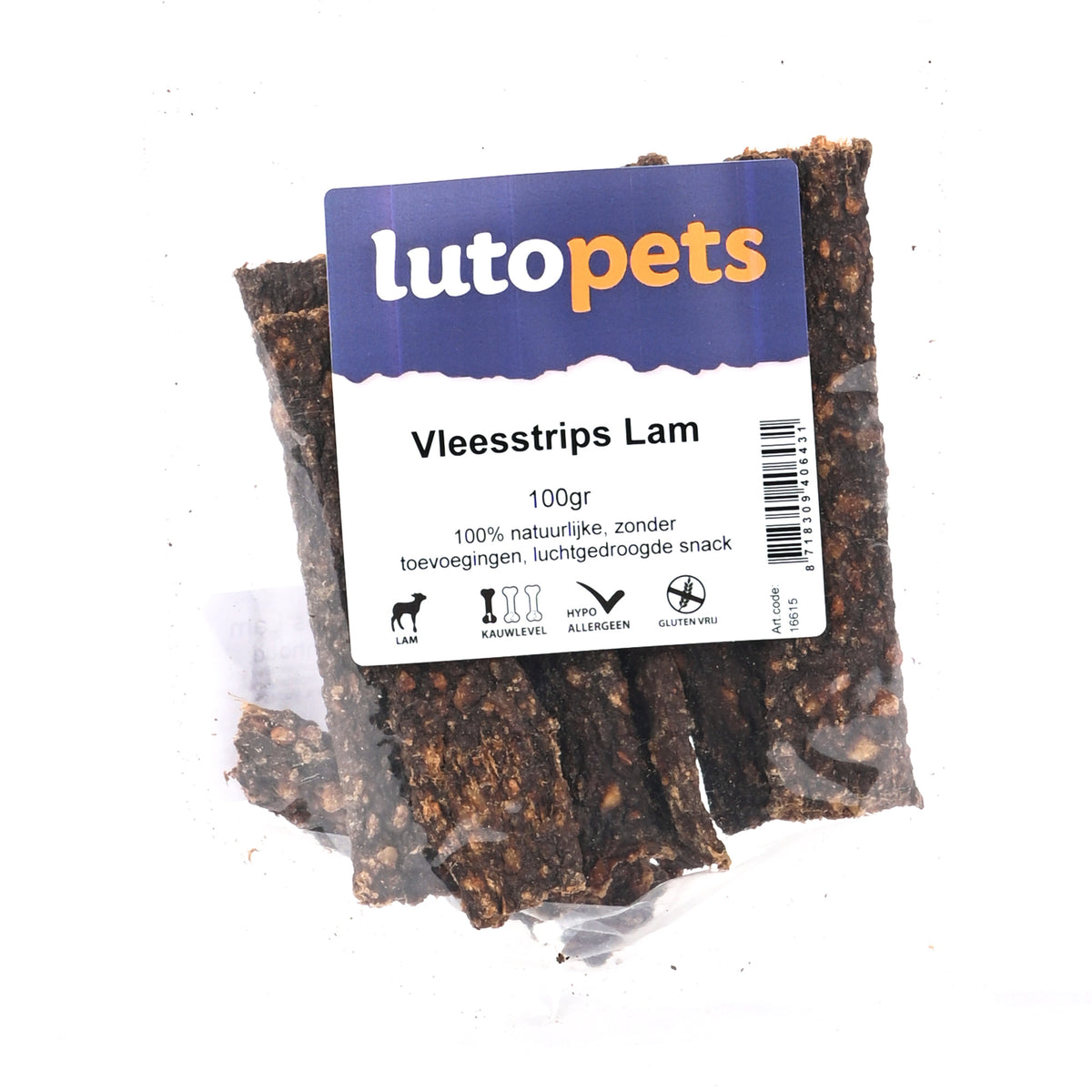 Lutopets Vleesstrips lam 100 g – hondensnacks met lam
