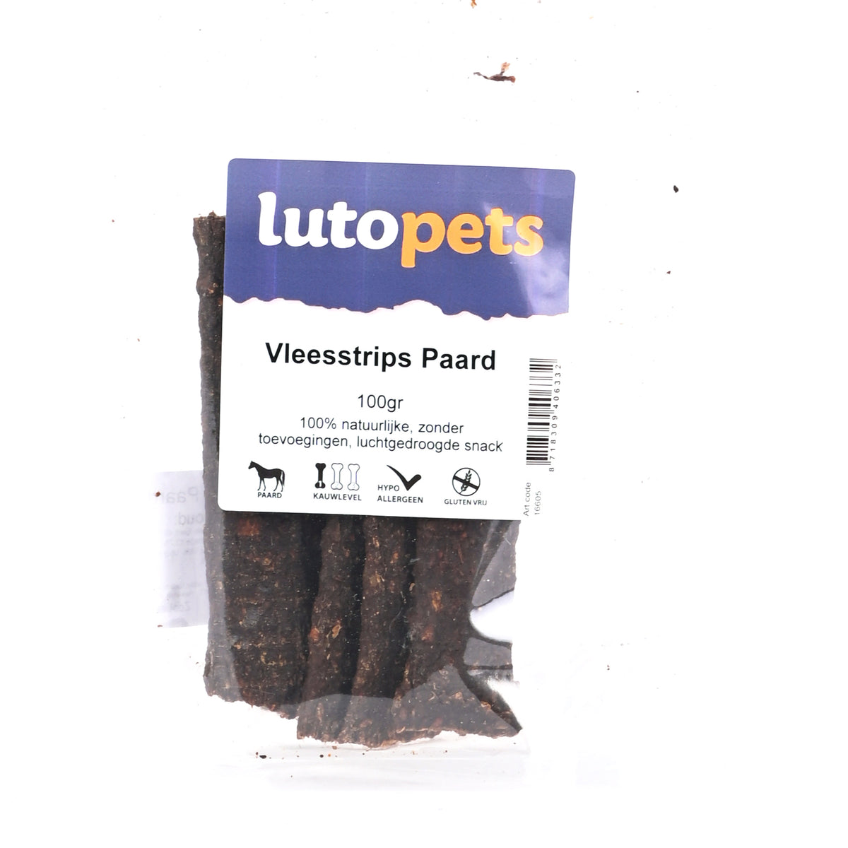 Lutopets Vleesstrips paard 100 g – gedroogd paardenvlees hond