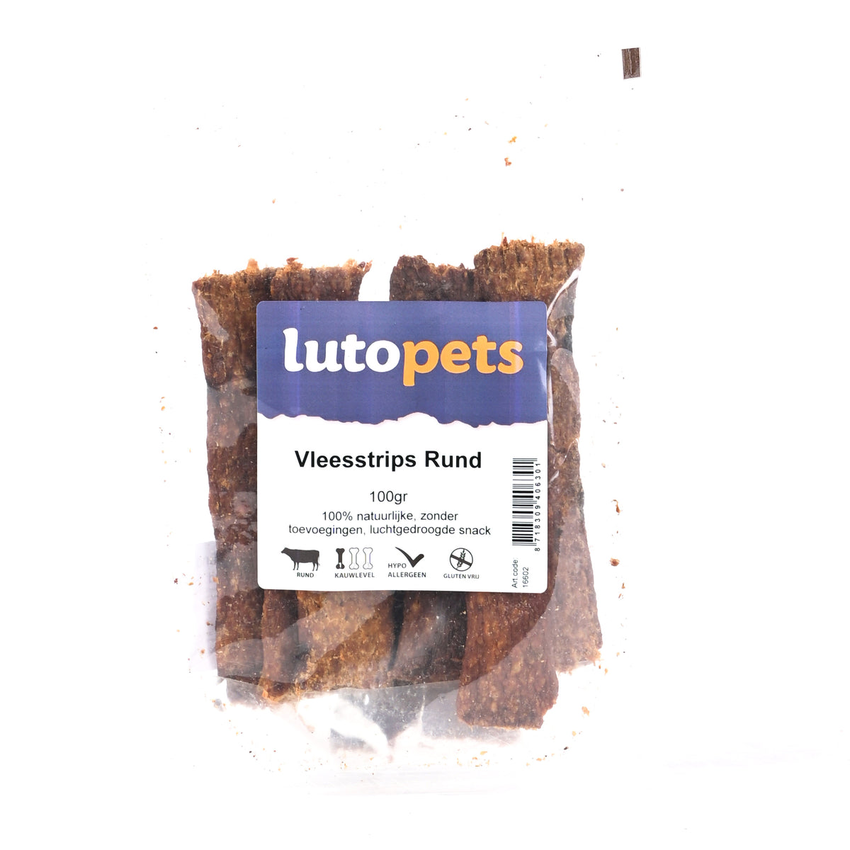 Lutopets Vleesstrips rund 100 g – gedroogde vleesstrips hond