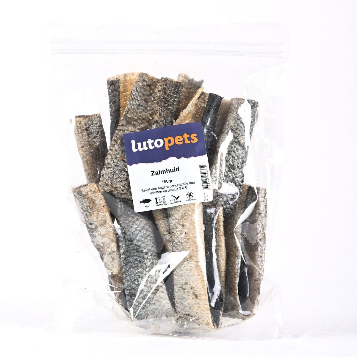Lutopets Zalmhuid 150 g – gedroogde vissnack voor honden