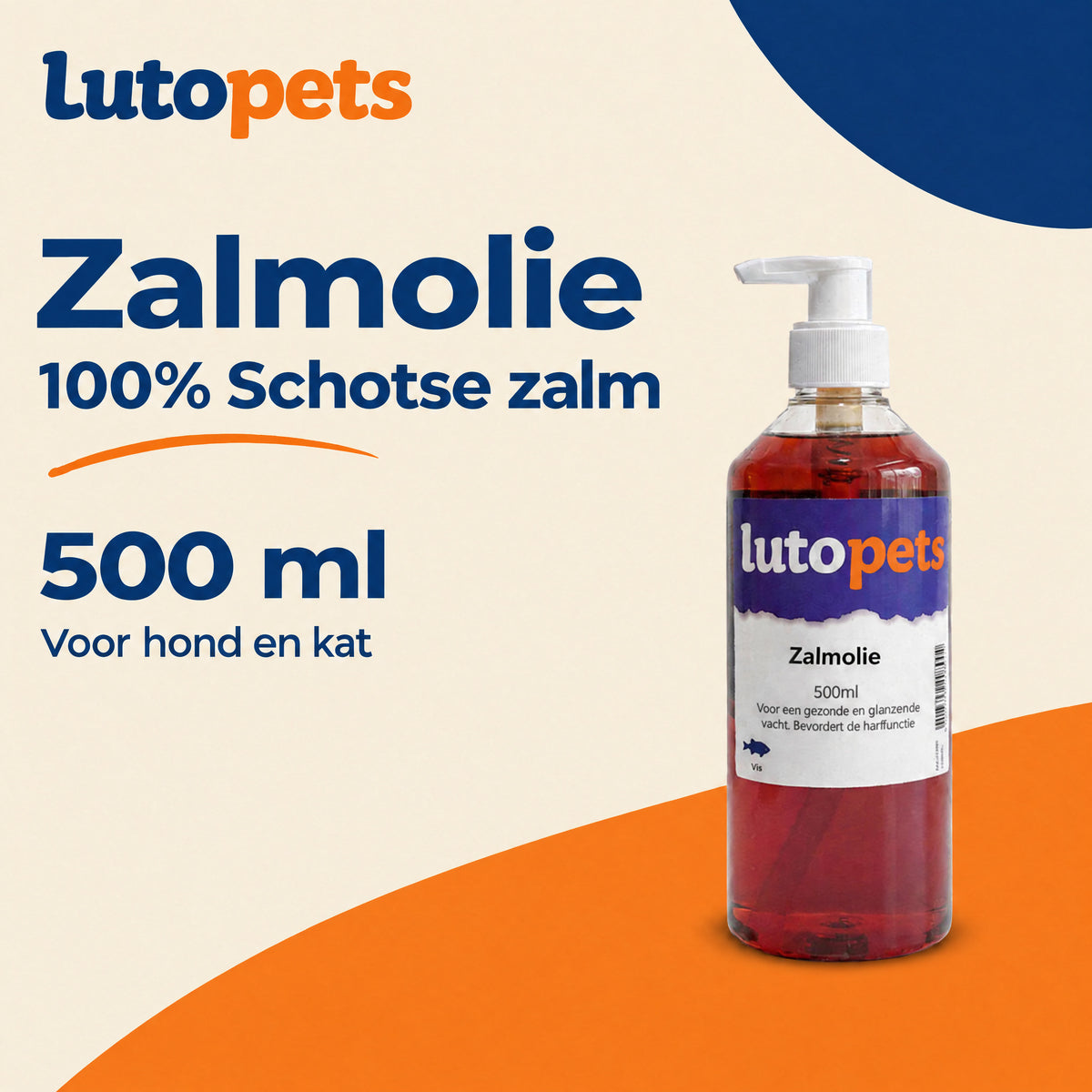 Lutopets Zalmolie 500 ml met 100% Schotse zalm, aanvullende diervoeding voor hond en kat