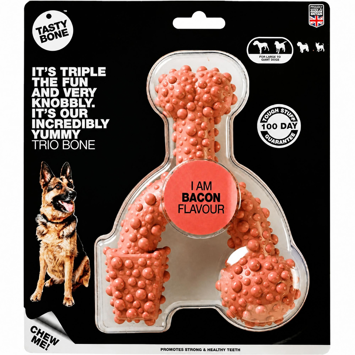 Tasty Bone Trio Bone Bacon | Nylon Kauwbot voor Honden | Toy, Small of Large