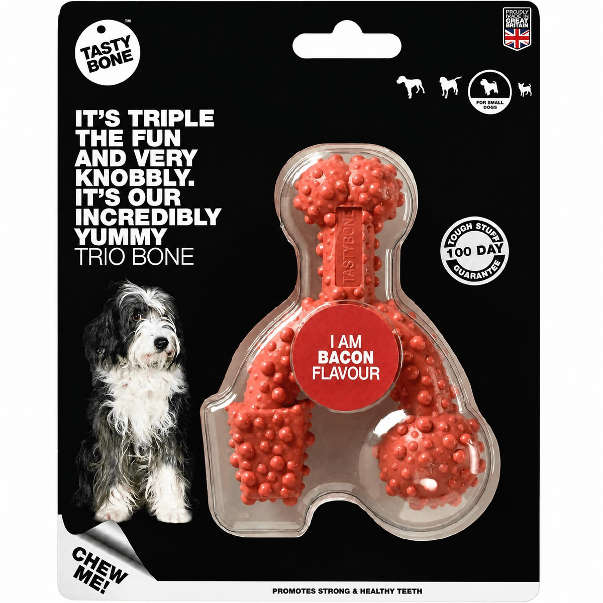 Tasty Bone Trio Bone Bacon | Nylon Kauwbot voor Honden | Toy, Small of Large