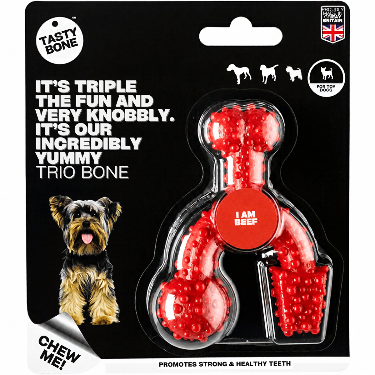Tasty Bone Trio Bone Beef | Nylon Kauwbot voor Honden | Toy, Small of Large