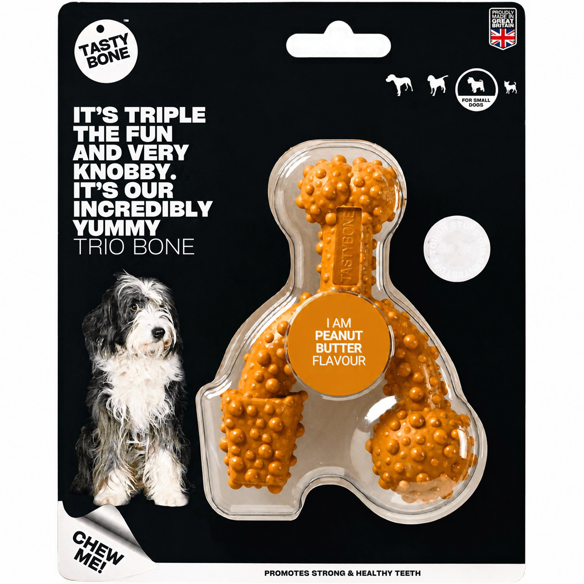 Tasty Bone Trio Bone Peanut Butter | Nylon Kauwbot voor Honden | Toy, Small of Large