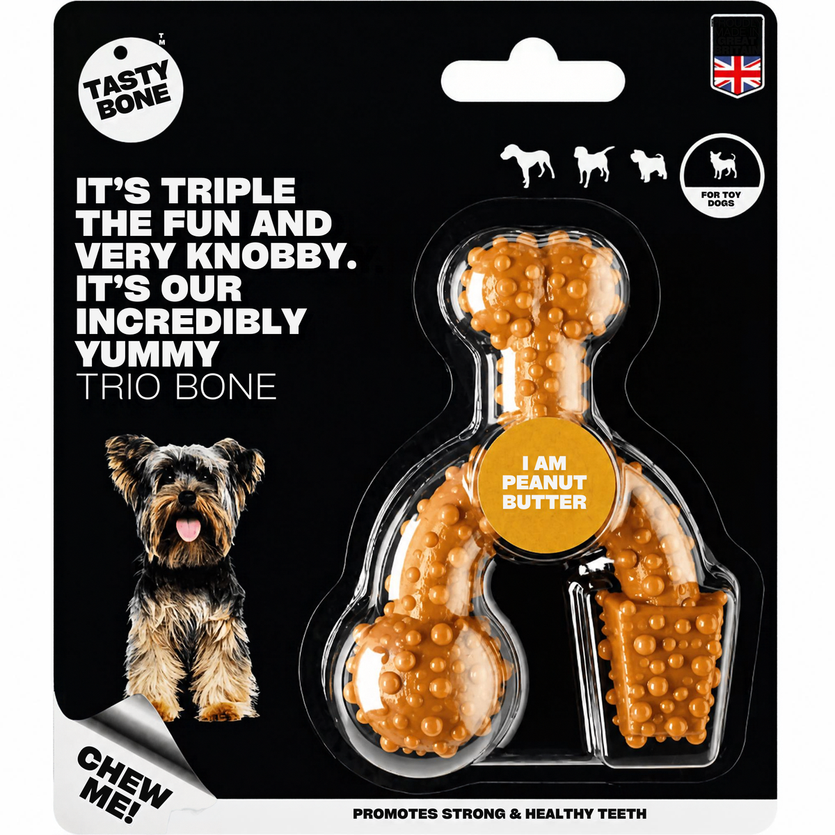 Tasty Bone Trio Bone Peanut Butter | Nylon Kauwbot voor Honden | Toy, Small of Large