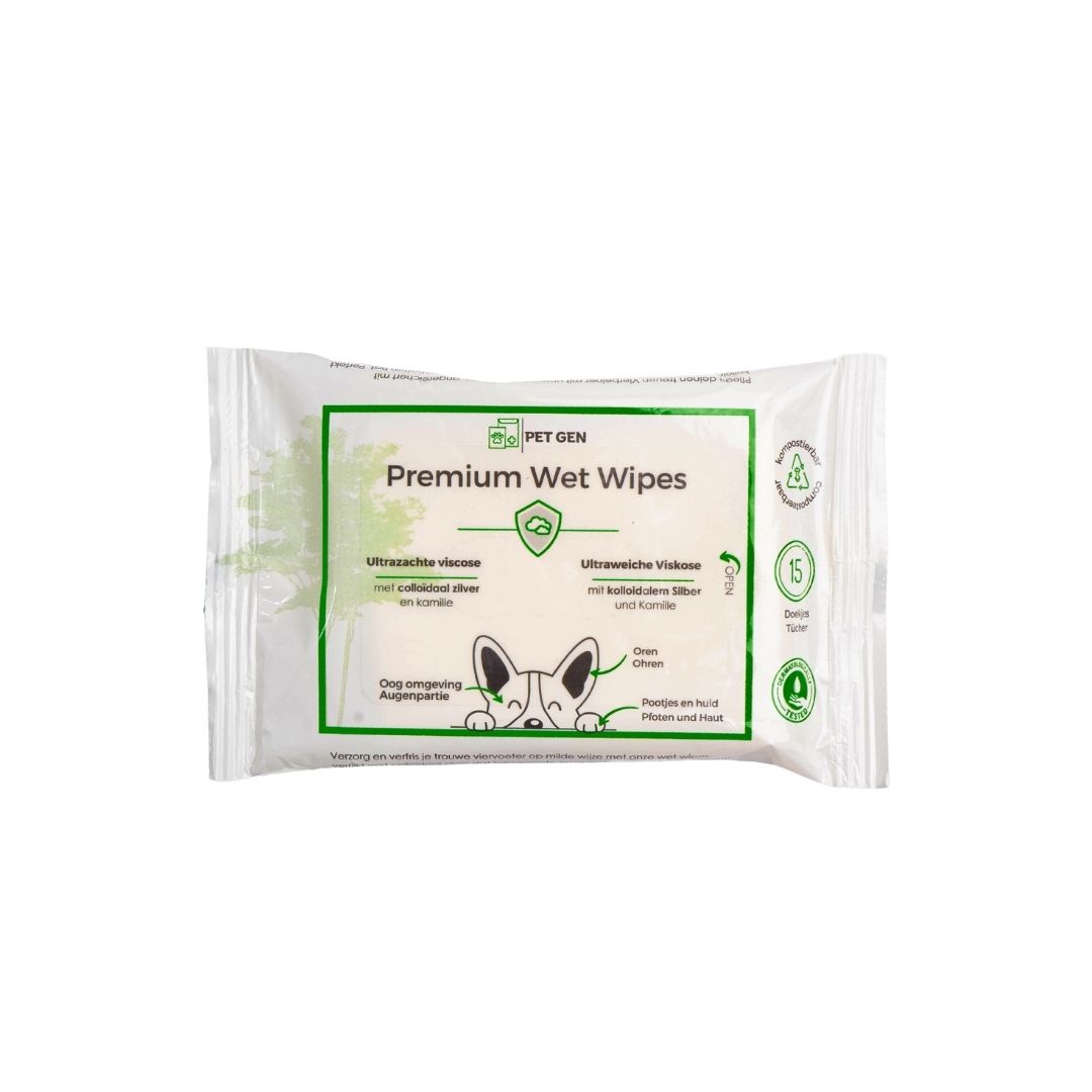 TraumaPet Premium Wet Wipes, pakje met 15 reinigingsdoekjes voor hond en kat