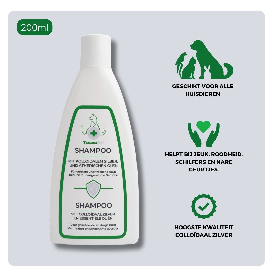 Ingrediënten en toepassing van TraumaPet Shampoo 200 ml voor hond en kat