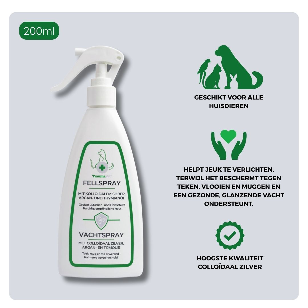 Ingrediënten en toepassing van TraumaPet Vachtspray 200 ml met arganolie en tijmolie